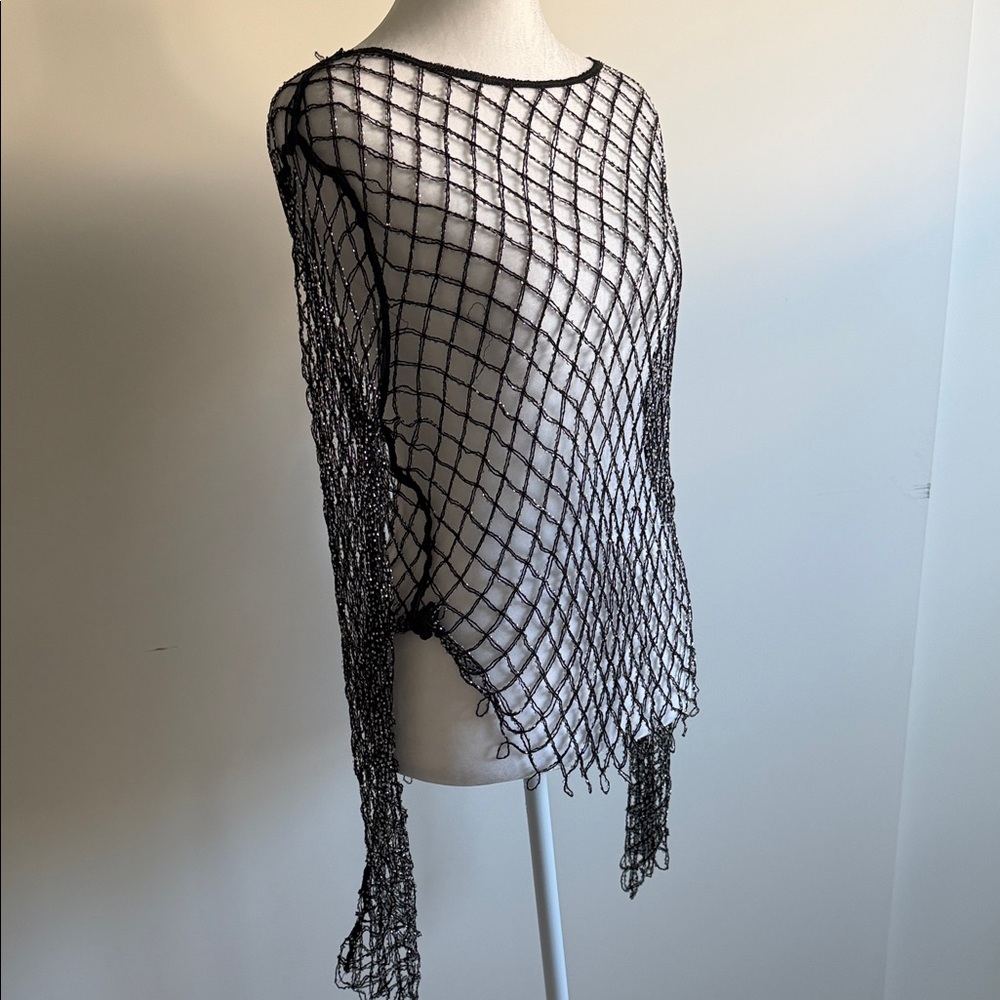 Black Mesh Beaded Top